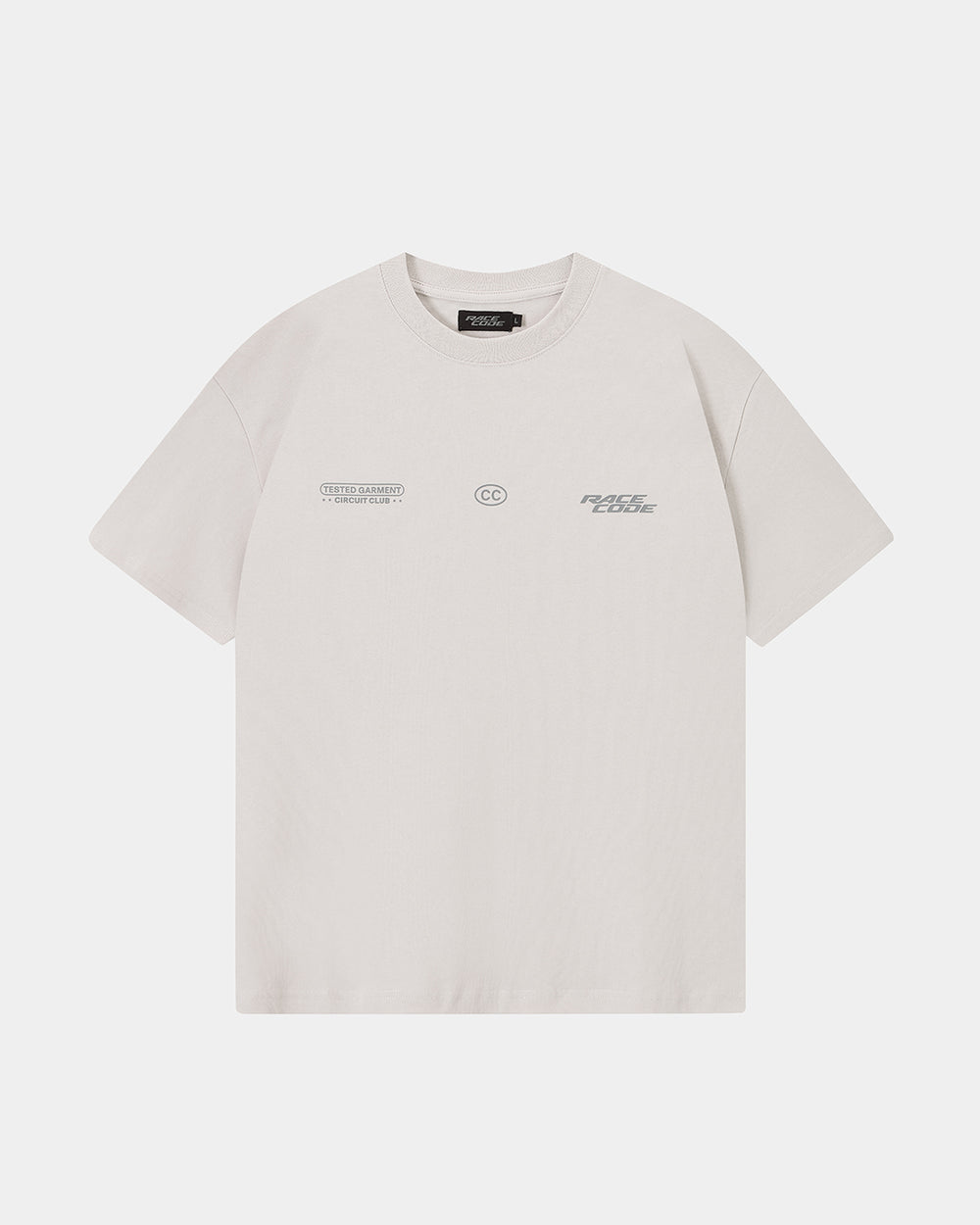 Circuit Club Gray Tee front view with tonal chest graphics