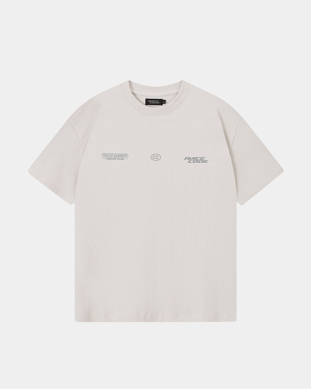 Circuit Club Gray Tee front view with tonal chest graphics