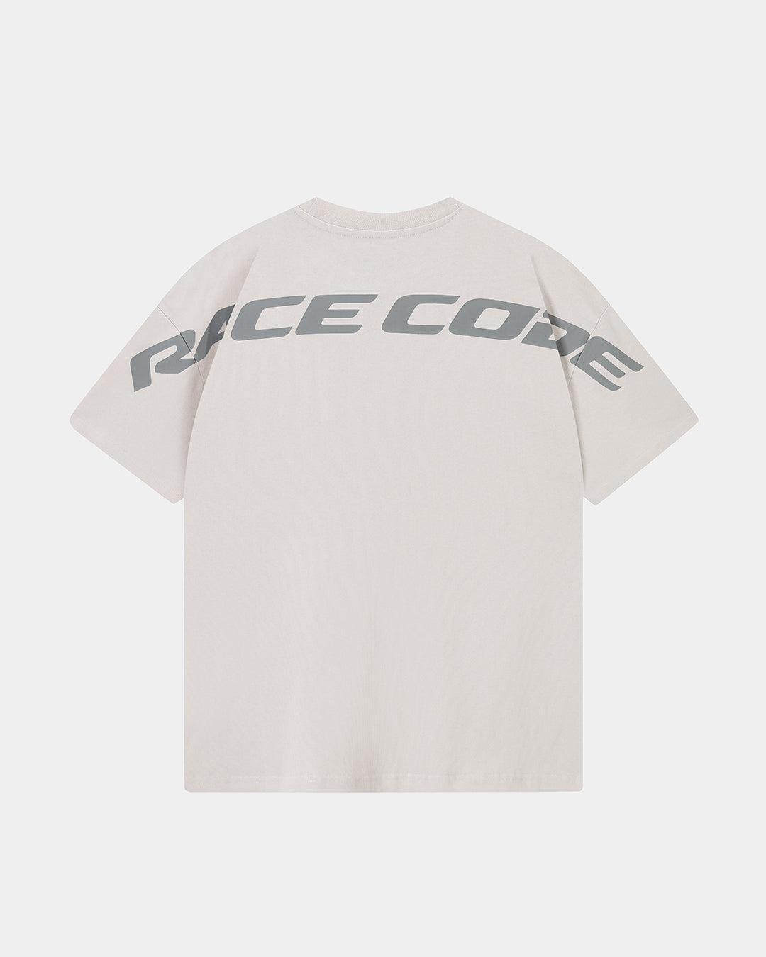 Circuit Club Gray Tee back view with oversized tonal Race Code graphic