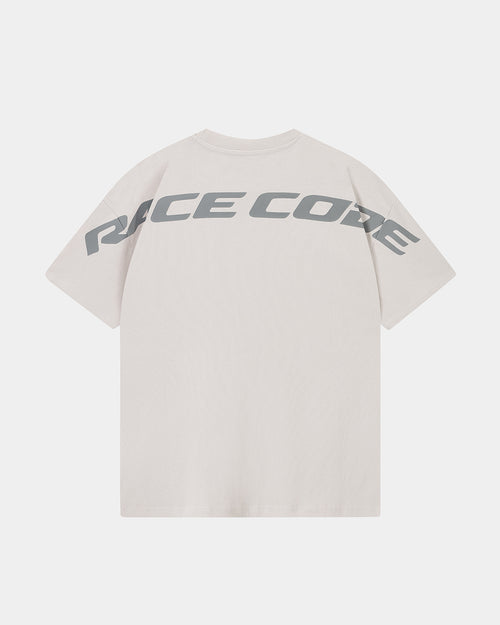 Circuit Club Gray Tee back view with oversized tonal Race Code graphic