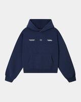 Circuit Club Navy Hoodie front view with white chest graphics