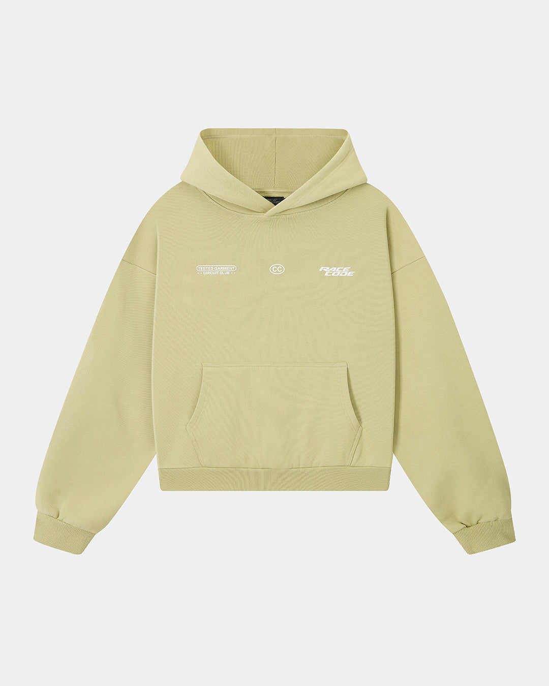 Circuit Club Khaki Hoodie front view with white chest graphics
