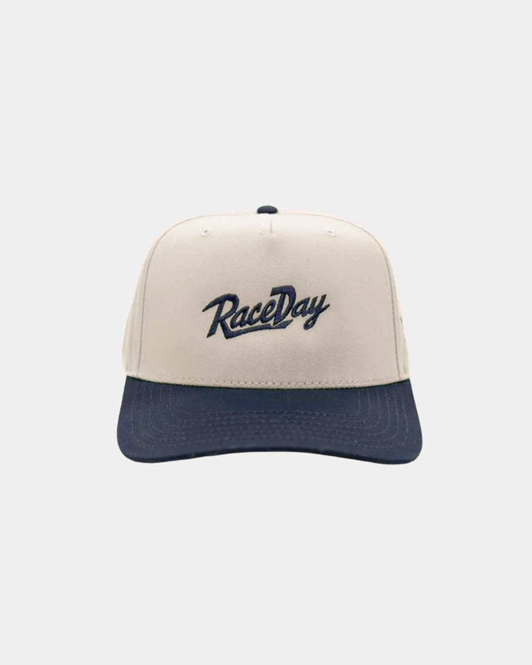RaceDay Hat Navy front view with navy brim and RaceDay embroidery