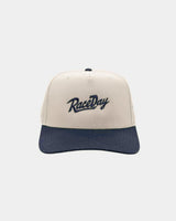 RaceDay Hat Navy front view with navy brim and RaceDay embroidery