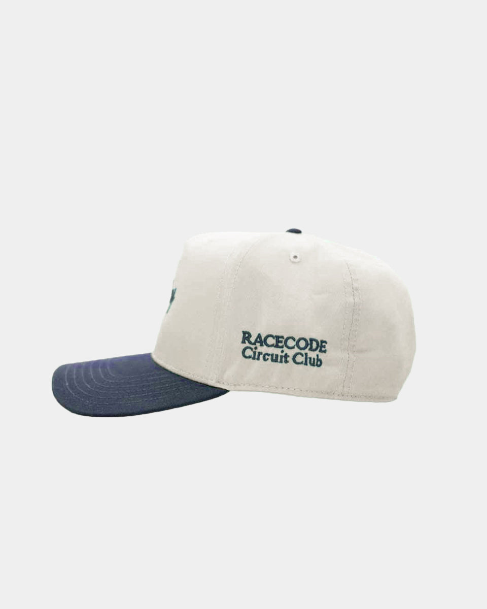 RaceDay Hat Navy side view with Circuit Club embroidery