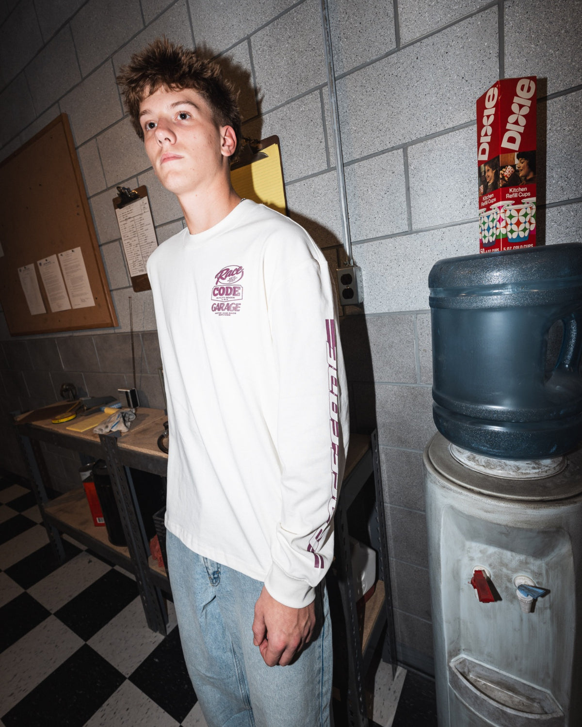 Man in the Flame Long Sleeves showing the sleeve graphics